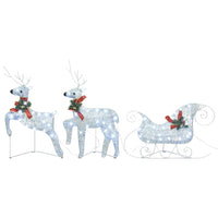 HKM-980499 LED Reindeer and Sleigh Outdoor Christmas Decoration with 60 Silver Lights, Energy-Efficient and Indoor/Outdoor Use