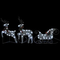 HKM-980499 LED Reindeer and Sleigh Outdoor Christmas Decoration with 60 Silver Lights, Energy-Efficient and Indoor/Outdoor Use