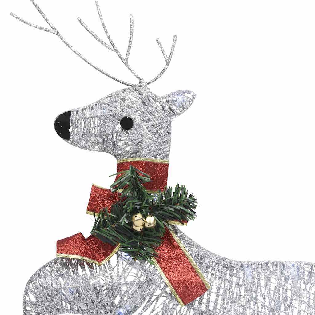 HKM-980499 LED Reindeer and Sleigh Outdoor Christmas Decoration with 60 Silver Lights, Energy-Efficient and Indoor/Outdoor Use