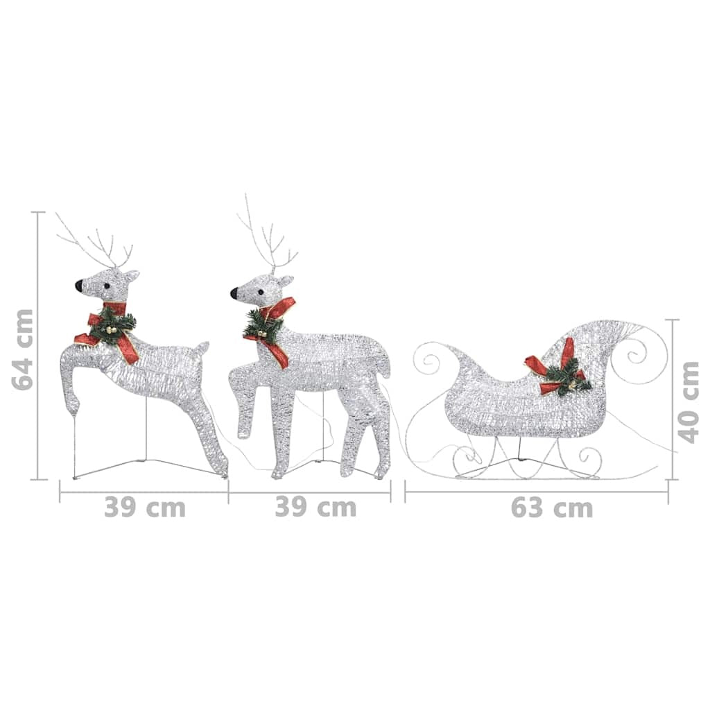 HKM-980499 LED Reindeer and Sleigh Outdoor Christmas Decoration with 60 Silver Lights, Energy-Efficient and Indoor/Outdoor Use