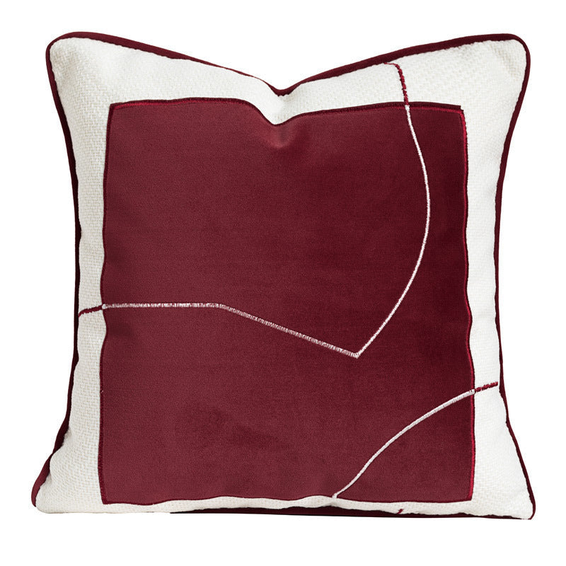 HKM-980691 Bordeaux Red Luxury Pillow Set with Embroidery and Textured Designs - 45x45cm