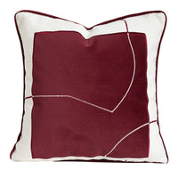 HKM-980691 Bordeaux Red Luxury Pillow Set with Embroidery and Textured Designs - 45x45cm