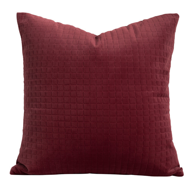 HKM-980691 Bordeaux Red Luxury Pillow Set with Embroidery and Textured Designs - 45x45cm