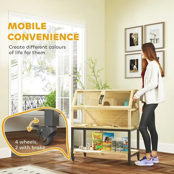 HKM-980691 Large Two-Tier Hamster Cage with Wheels, Storage Shelf, Ramps, Water Bottle & Accessories for Small Pets
