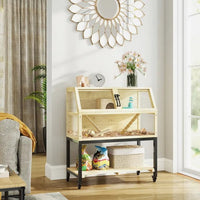 HKM-980691 Large Two-Tier Hamster Cage with Wheels, Storage Shelf, Ramps, Water Bottle & Accessories for Small Pets