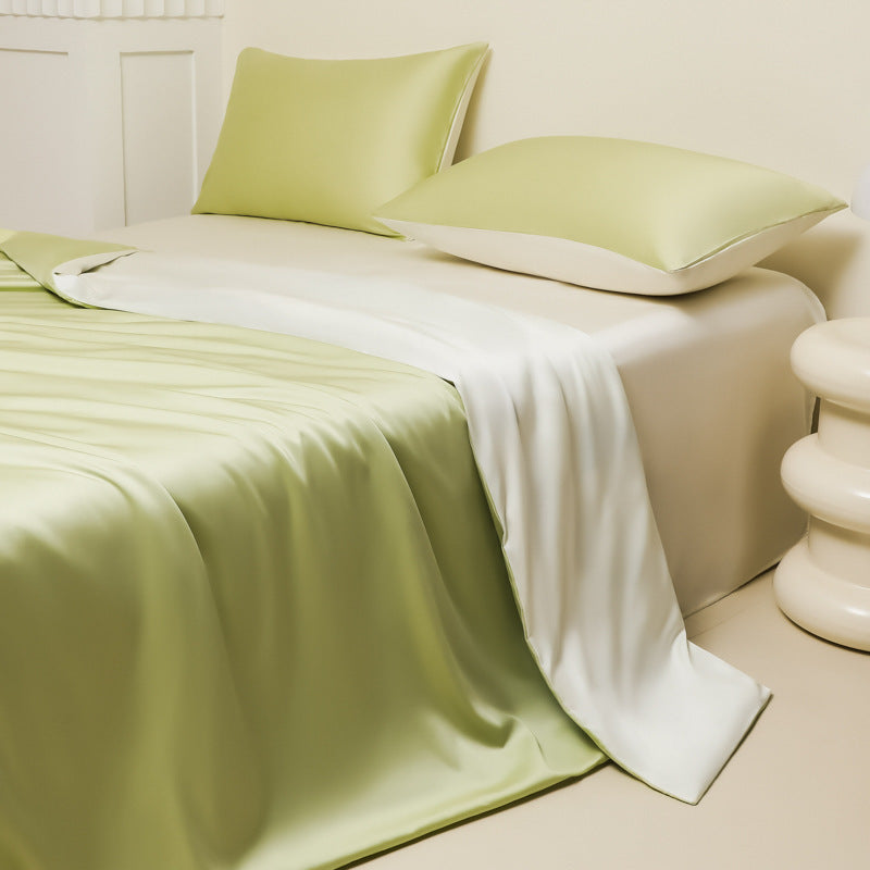 HKM-980691 Washed Ice Silk Solid Color Bed Sheet and Quilt Cover Set for Modern Bedrooms