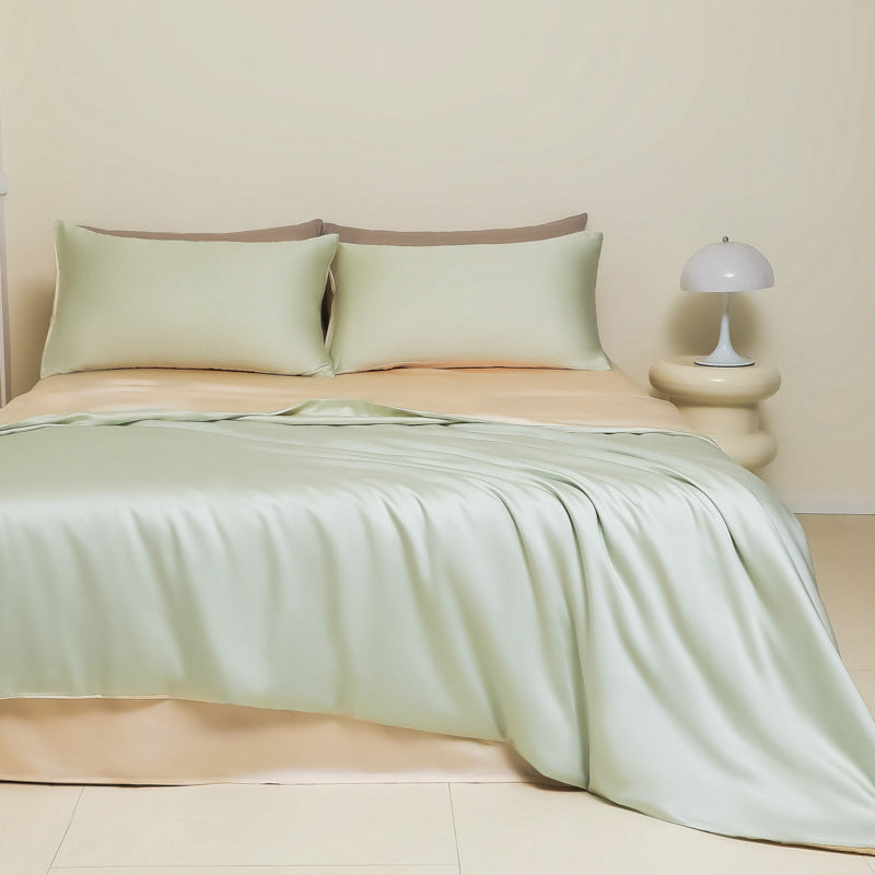 HKM-980691 Washed Ice Silk Solid Color Bed Sheet and Quilt Cover Set for Modern Bedrooms