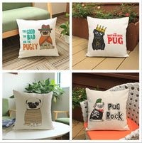 HKM-980755 Creative PUG Dog Printed Cushion Cover - Cotton Linen & Velvet, Modern Design, 45x45 cm