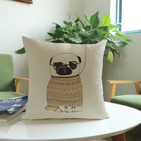 HKM-980755 Creative PUG Dog Printed Cushion Cover - Cotton Linen & Velvet, Modern Design, 45x45 cm
