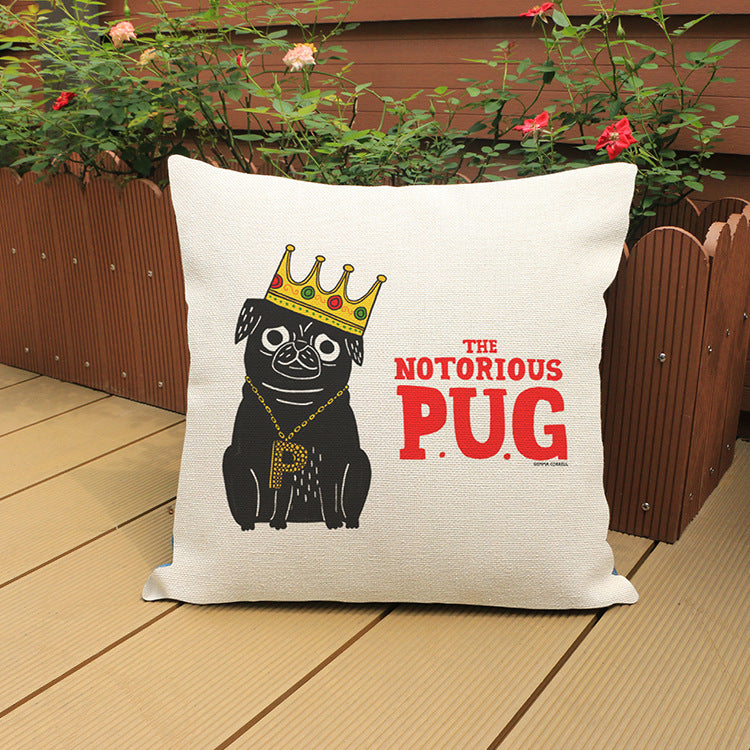 HKM-980755 Creative PUG Dog Printed Cushion Cover - Cotton Linen & Velvet, Modern Design, 45x45 cm
