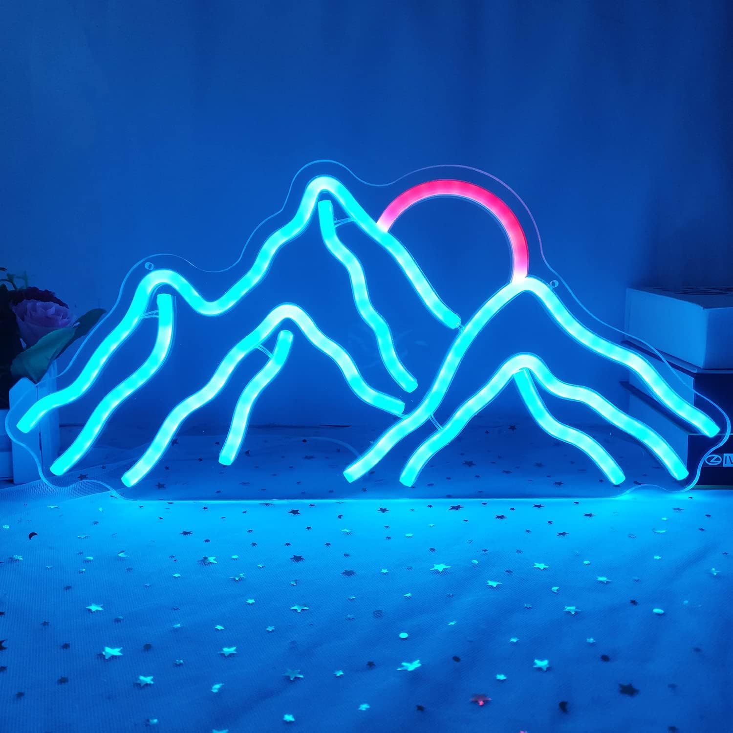 HKM-980819 Neon Atmosphere Wall Sign - Dimmable Moon Cloud, Mountain, Gear, Team Logo, and More