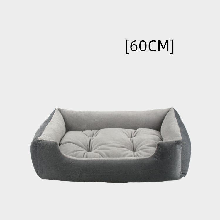 HKM-980819 Thin Striped Square Pet Bed for Cats and Dogs - Soft, Breathable Fabric with Waterproof Bottom