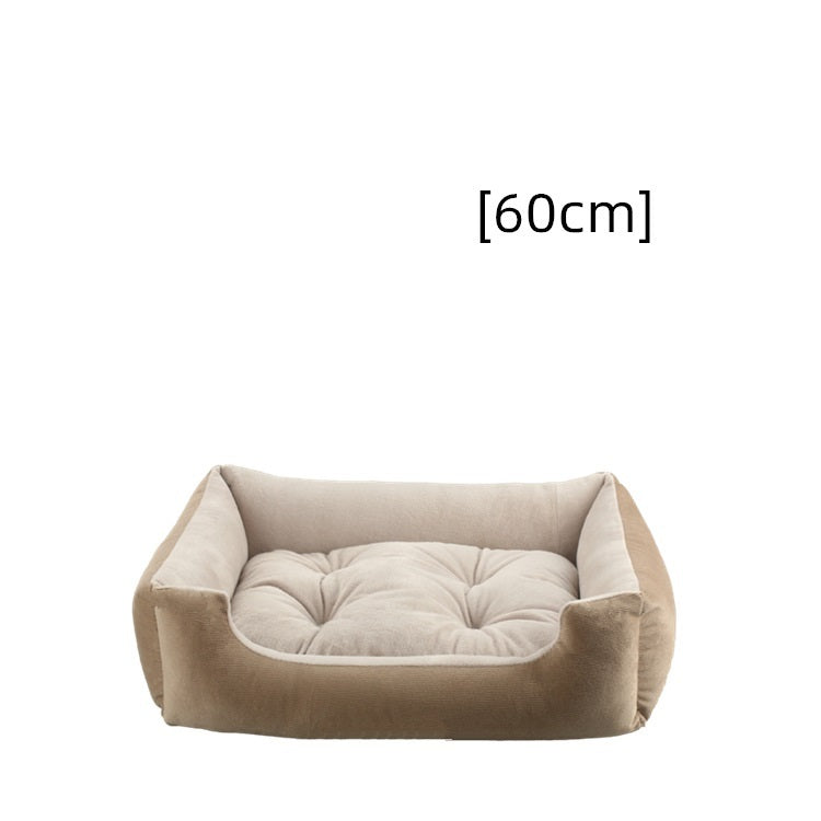 HKM-980819 Thin Striped Square Pet Bed for Cats and Dogs - Soft, Breathable Fabric with Waterproof Bottom