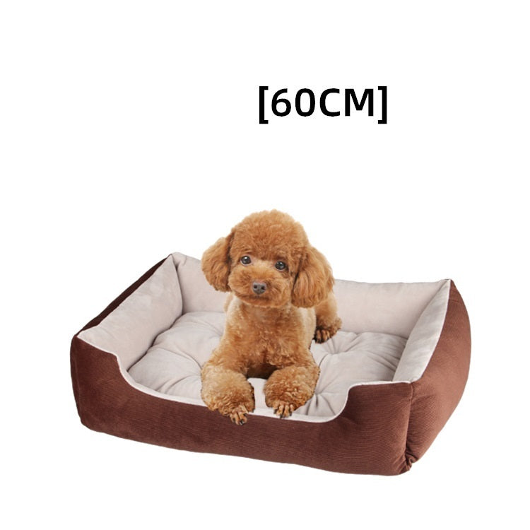 HKM-980819 Thin Striped Square Pet Bed for Cats and Dogs - Soft, Breathable Fabric with Waterproof Bottom
