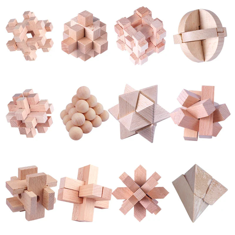 HKM-981267 3D Mini KongMing Lock Wooden Puzzle - Educational Brain Teaser for Ages 5+