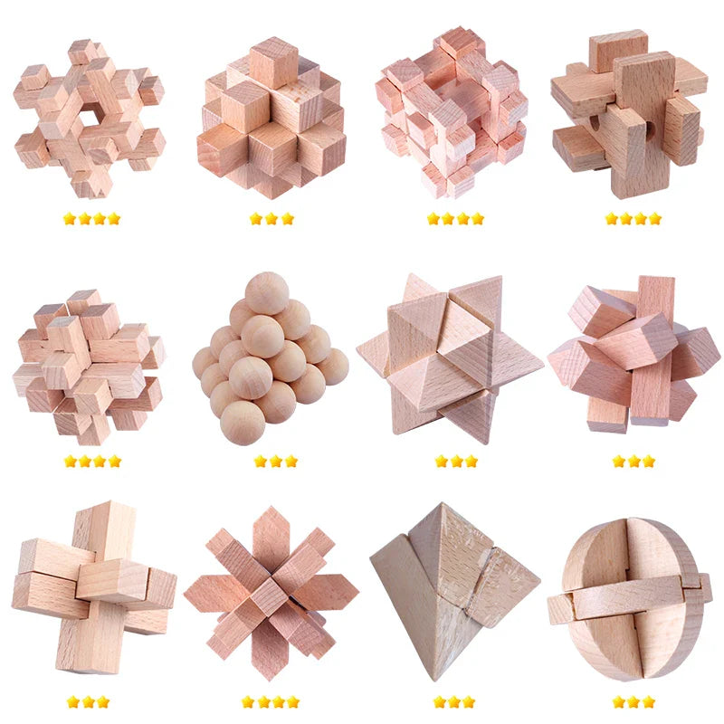 HKM-981267 3D Mini KongMing Lock Wooden Puzzle - Educational Brain Teaser for Ages 5+