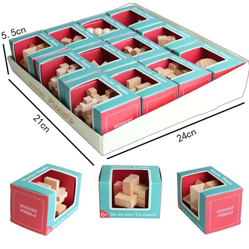 HKM-981267 3D Mini KongMing Lock Wooden Puzzle - Educational Brain Teaser for Ages 5+