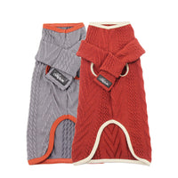 HKM-981267 High Collar Vintage Dog Sweater for Winter in Light Grey and Dark Red