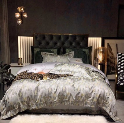 KTX-981459 Luxury Retro Black and Gold 120 Yarn-Dyed Jacquard Cotton Four-Piece Bedding Set