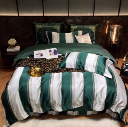 KTX-981459 Luxury Retro Black and Gold 120 Yarn-Dyed Jacquard Cotton Four-Piece Bedding Set