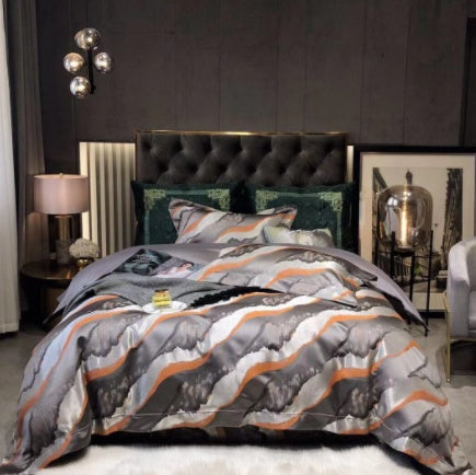 KTX-981459 Luxury Retro Black and Gold 120 Yarn-Dyed Jacquard Cotton Four-Piece Bedding Set