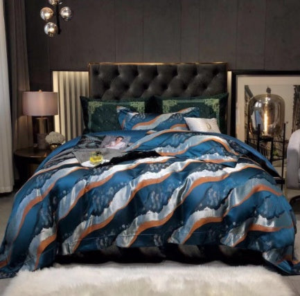 KTX-981459 Luxury Retro Black and Gold 120 Yarn-Dyed Jacquard Cotton Four-Piece Bedding Set