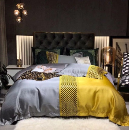 KTX-981459 Luxury Retro Black and Gold 120 Yarn-Dyed Jacquard Cotton Four-Piece Bedding Set