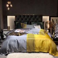 HKM-981459 Luxury Retro Black and Gold 120 Yarn-Dyed Jacquard Cotton Four-Piece Bedding Set