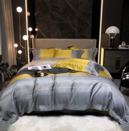 KTX-981459 Luxury Retro Black and Gold 120 Yarn-Dyed Jacquard Cotton Four-Piece Bedding Set