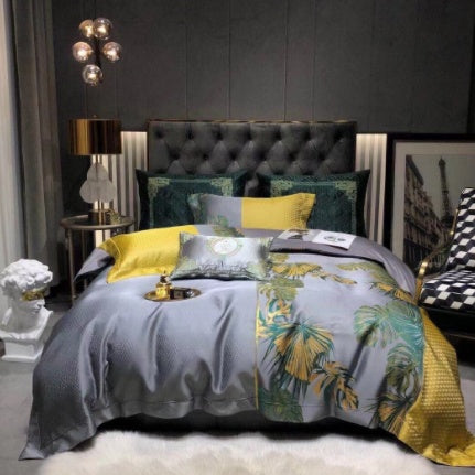 KTX-981459 Luxury Retro Black and Gold 120 Yarn-Dyed Jacquard Cotton Four-Piece Bedding Set