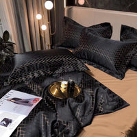 HKM-981459 Luxury Retro Black and Gold 120 Yarn-Dyed Jacquard Cotton Four-Piece Bedding Set