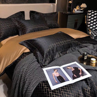 HKM-981459 Luxury Retro Black and Gold 120 Yarn-Dyed Jacquard Cotton Four-Piece Bedding Set