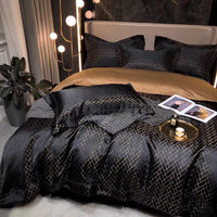 HKM-981459 Luxury Retro Black and Gold 120 Yarn-Dyed Jacquard Cotton Four-Piece Bedding Set