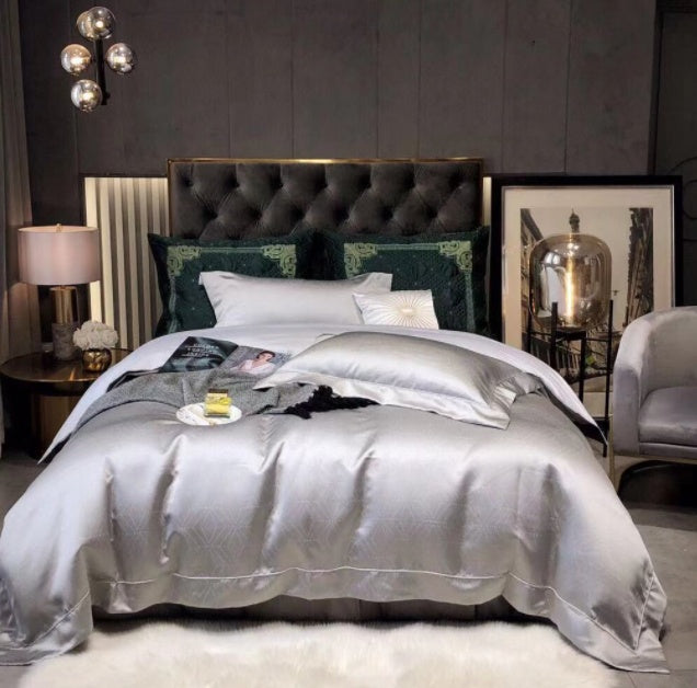 KTX-981459 Luxury Retro Black and Gold 120 Yarn-Dyed Jacquard Cotton Four-Piece Bedding Set