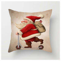 HKM-981523 Linen Santa Print Pillowcase - 45cm x 45cm, Simple Style, Picture Color