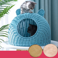 HKM-981651 Imitation Rattan Semi-Enclosed Cat Kennel with Cooler and Mat Options