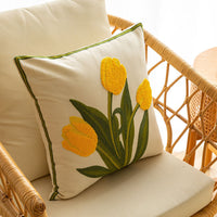 HKM-981651 Nordic Style Pure Cotton Flower Embroidery Pillow Cover - 45x45cm Design with Plants and Flowers