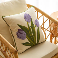 HKM-981651 Nordic Style Pure Cotton Flower Embroidery Pillow Cover - 45x45cm Design with Plants and Flowers