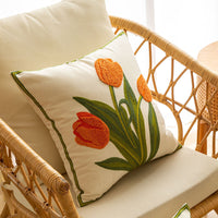 HKM-981651 Nordic Style Pure Cotton Flower Embroidery Pillow Cover - 45x45cm Design with Plants and Flowers