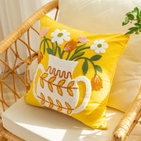HKM-981651 Nordic Style Pure Cotton Flower Embroidery Pillow Cover - 45x45cm Design with Plants and Flowers