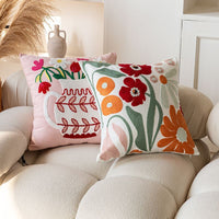 HKM-981651 Nordic Style Pure Cotton Flower Embroidery Pillow Cover - 45x45cm Design with Plants and Flowers