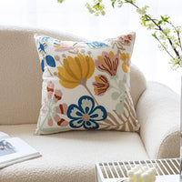 HKM-981651 Nordic Style Pure Cotton Flower Embroidery Pillow Cover - 45x45cm Design with Plants and Flowers