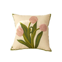 HKM-981651 Nordic Style Pure Cotton Flower Embroidery Pillow Cover - 45x45cm Design with Plants and Flowers