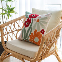 HKM-981651 Nordic Style Pure Cotton Flower Embroidery Pillow Cover - 45x45cm Design with Plants and Flowers