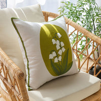 HKM-981651 Nordic Style Pure Cotton Flower Embroidery Pillow Cover - 45x45cm Design with Plants and Flowers