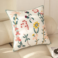 HKM-981651 Nordic Style Pure Cotton Flower Embroidery Pillow Cover - 45x45cm Design with Plants and Flowers
