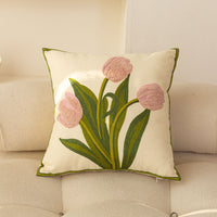 HKM-981651 Nordic Style Pure Cotton Flower Embroidery Pillow Cover - 45x45cm Design with Plants and Flowers