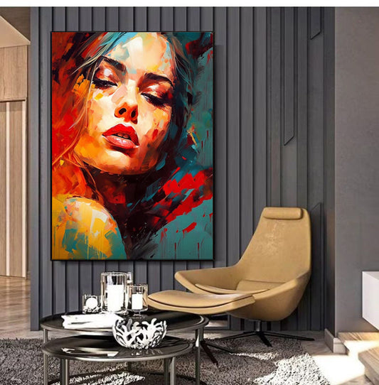 HKM-981779 Elegant Hand-Painted Abstract Oil Painting of a Woman on Canvas for Modern Home Decor