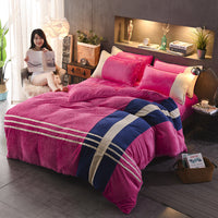 HKM-981843 Autumn and Winter Four-Piece Thickened Striped French Velvet Sheet Set