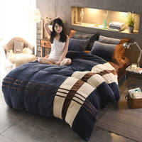 HKM-981843 Autumn and Winter Four-Piece Thickened Striped French Velvet Sheet Set